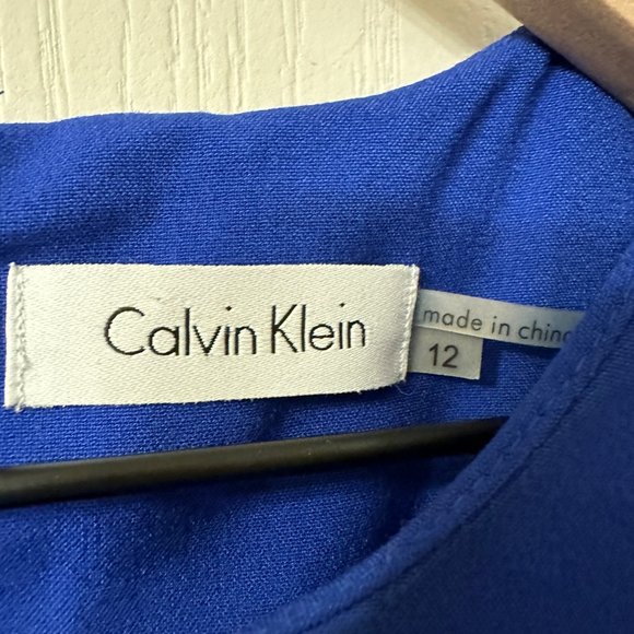 Calvin Klein | 12 Blue Belted Fitted Sheath Dress Career Ponte Knee Length - Picture 4 of 7